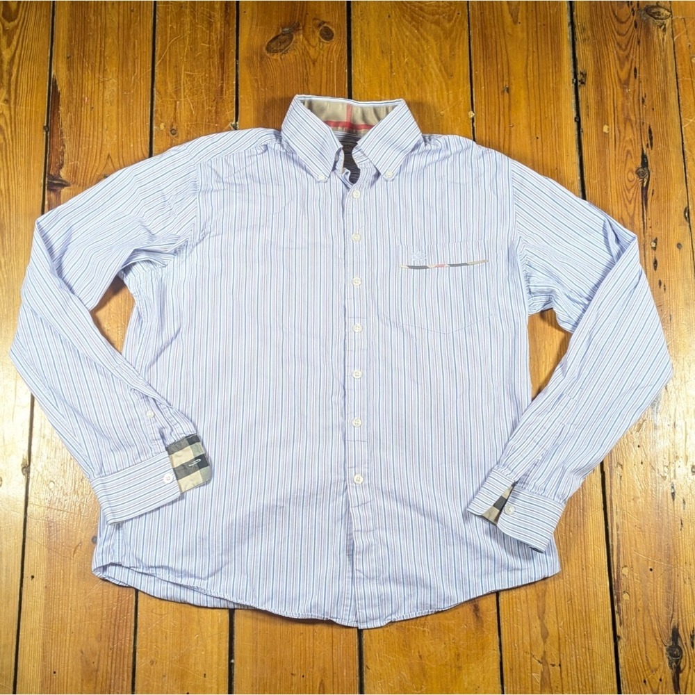Burberry London Men's Large‎ Slim Fit Cotton Pin Striped Button Down Shirt